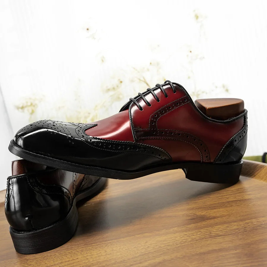 Handcrafted leather oxford shoes with pointed toe and rubber sole for all-day comfort and durability