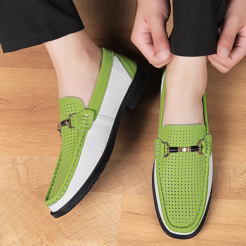 Men's casual leather loafers with breathable design and cushioned insole