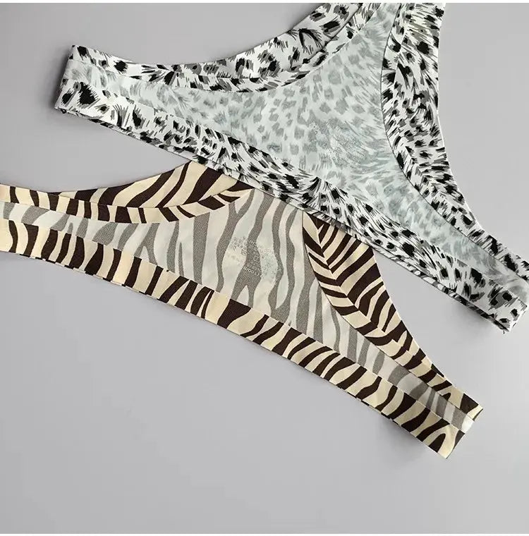 Model wearing seamless ice silk thong under yoga pants, demonstrating no-show design.