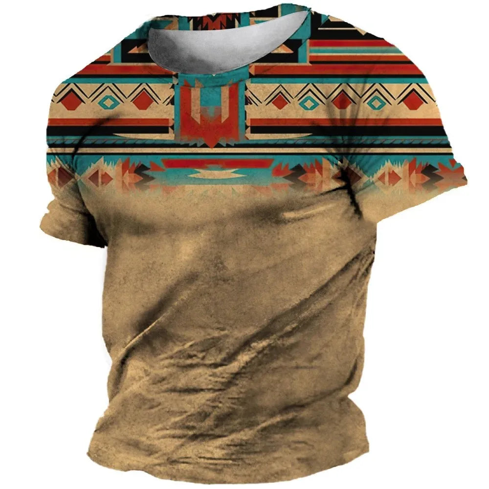 African Print Hip Hop Round Neck Short-Sleeve T-Shirt