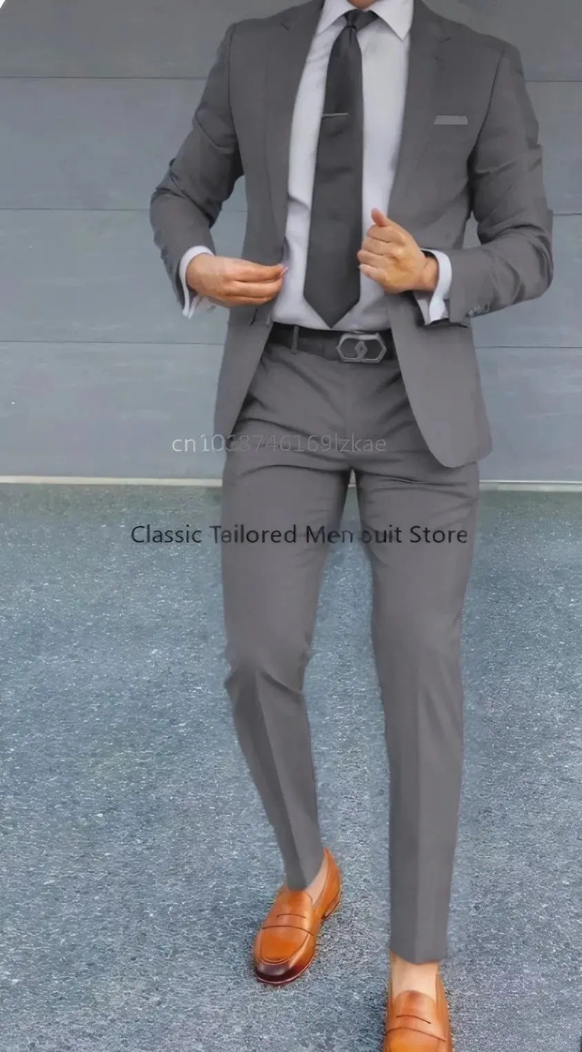 Stylish slim fit trousers paired with a tailored blazer, ideal for formal events.