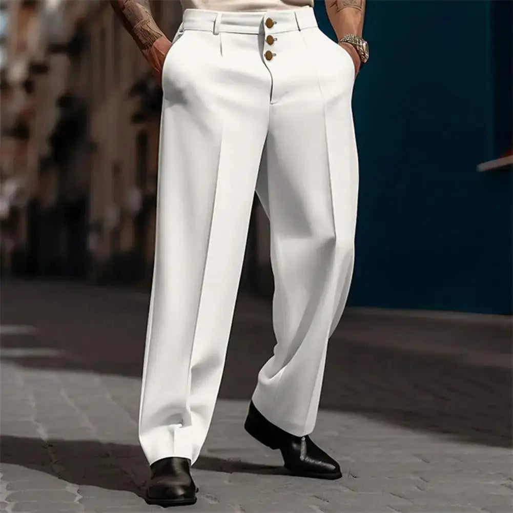 Sleek black trousers made of premium polyester and soft cotton, perfect for business attire.