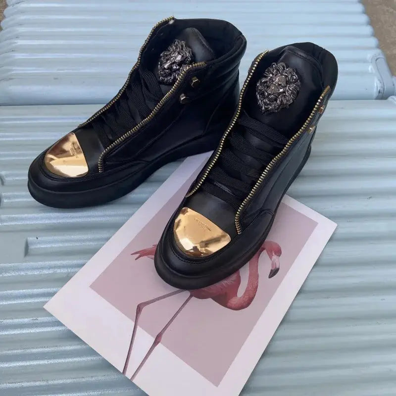Casual footwear: black high-top sneakers with a versatile look.