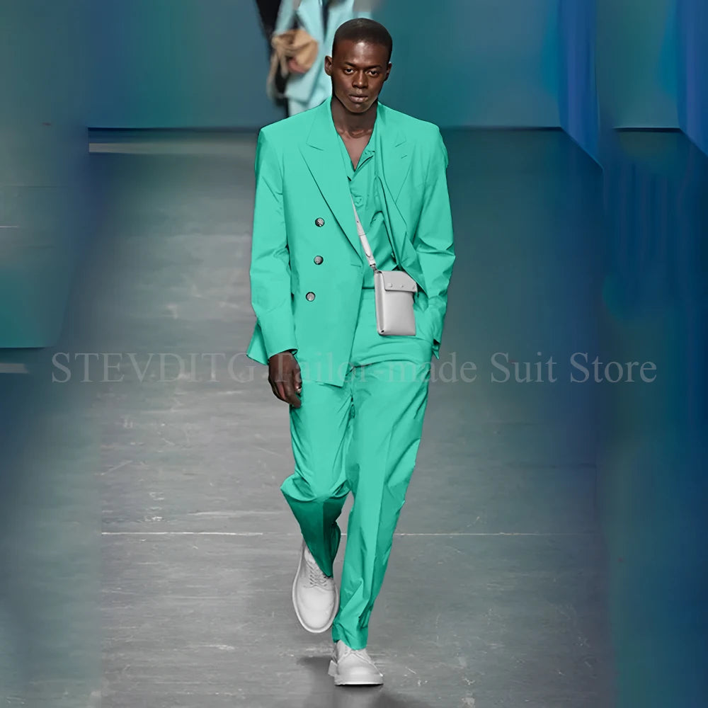 Azure Allure suit in a fashion-forward pose, perfect for stylish men's clothing.