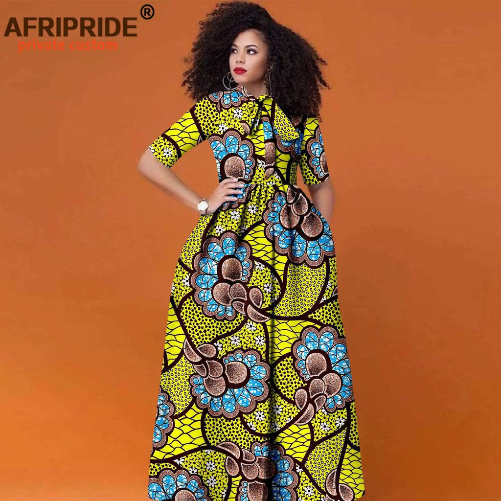 African Women's Ankara Half Sleeve High Waist Maxi Dress