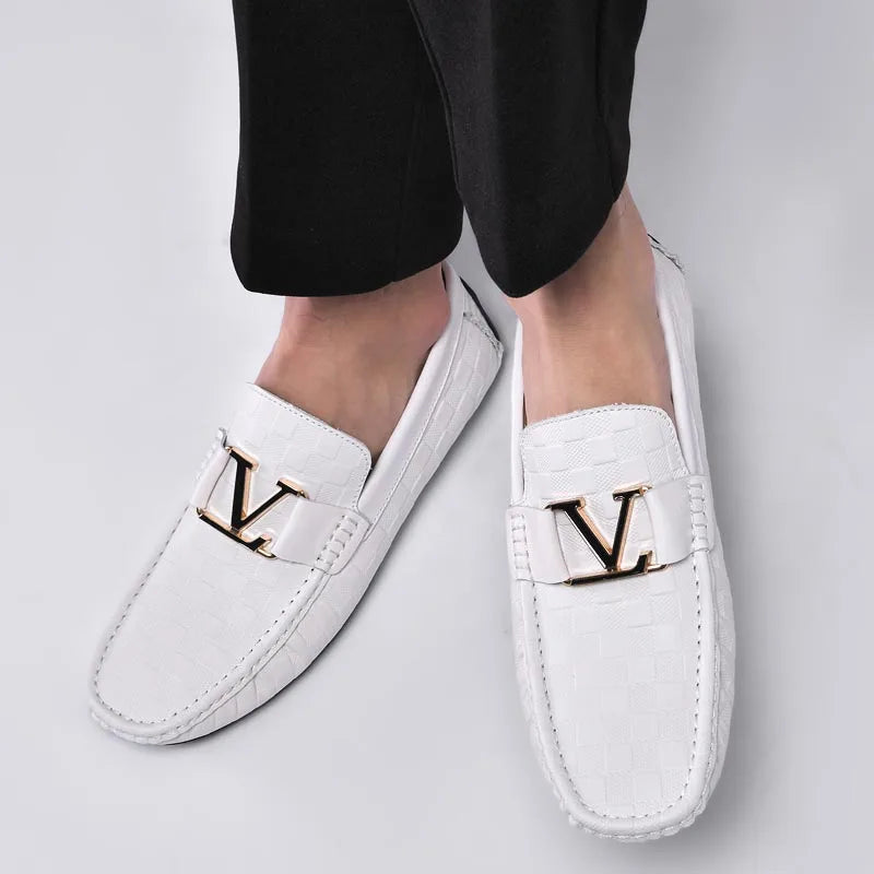 Premium genuine cow leather loafers featuring sophisticated crocodile texture pattern