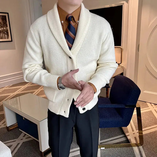 Autumn Aura Cardigan in soft beige, featuring a sleek V-neck and single-breasted design.