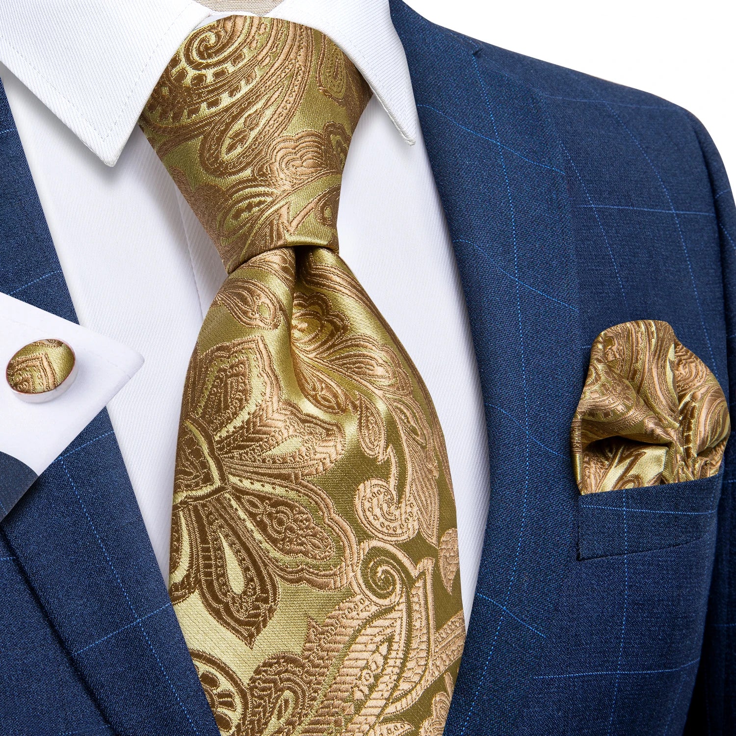 Designer paisley necktie and handkerchief in premium silk polyester blend