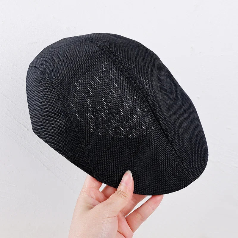 Men's versatile beret hat in solid color paired with casual outfit for everyday wear