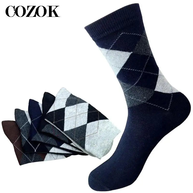 Luxe black cotton socks with subtle plaid design for modern men.