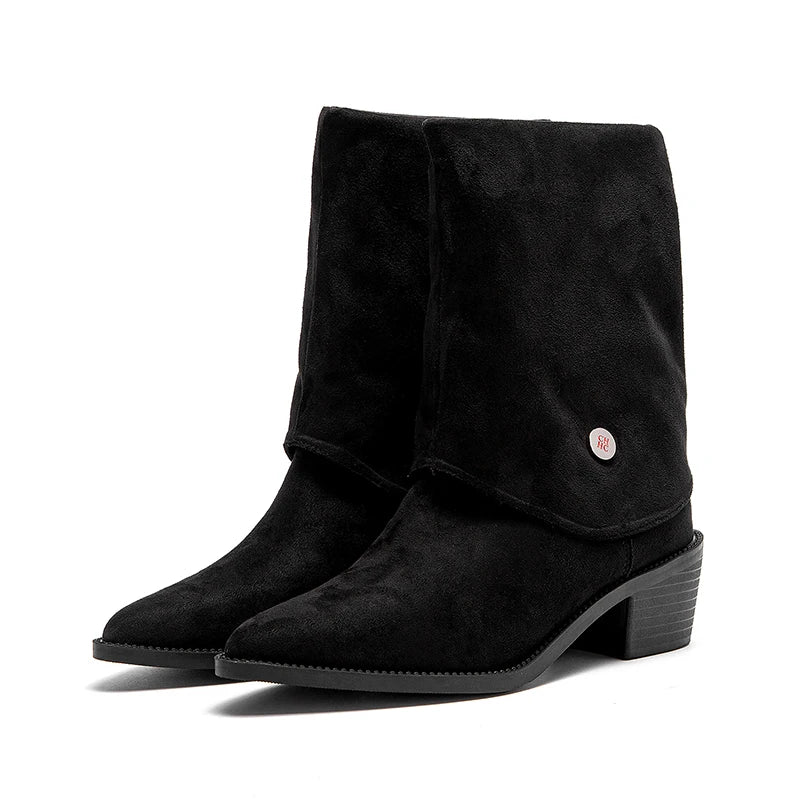 Waterproof slouch mid-calf flat boots in relaxed silhouette with cotton lining