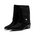 Waterproof slouch mid-calf flat boots in relaxed silhouette with cotton lining
