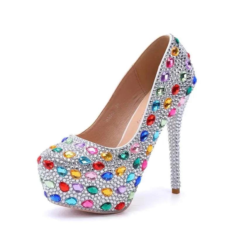 Midnight Twinkle pumps with a focus on the thin heels for added elegance.