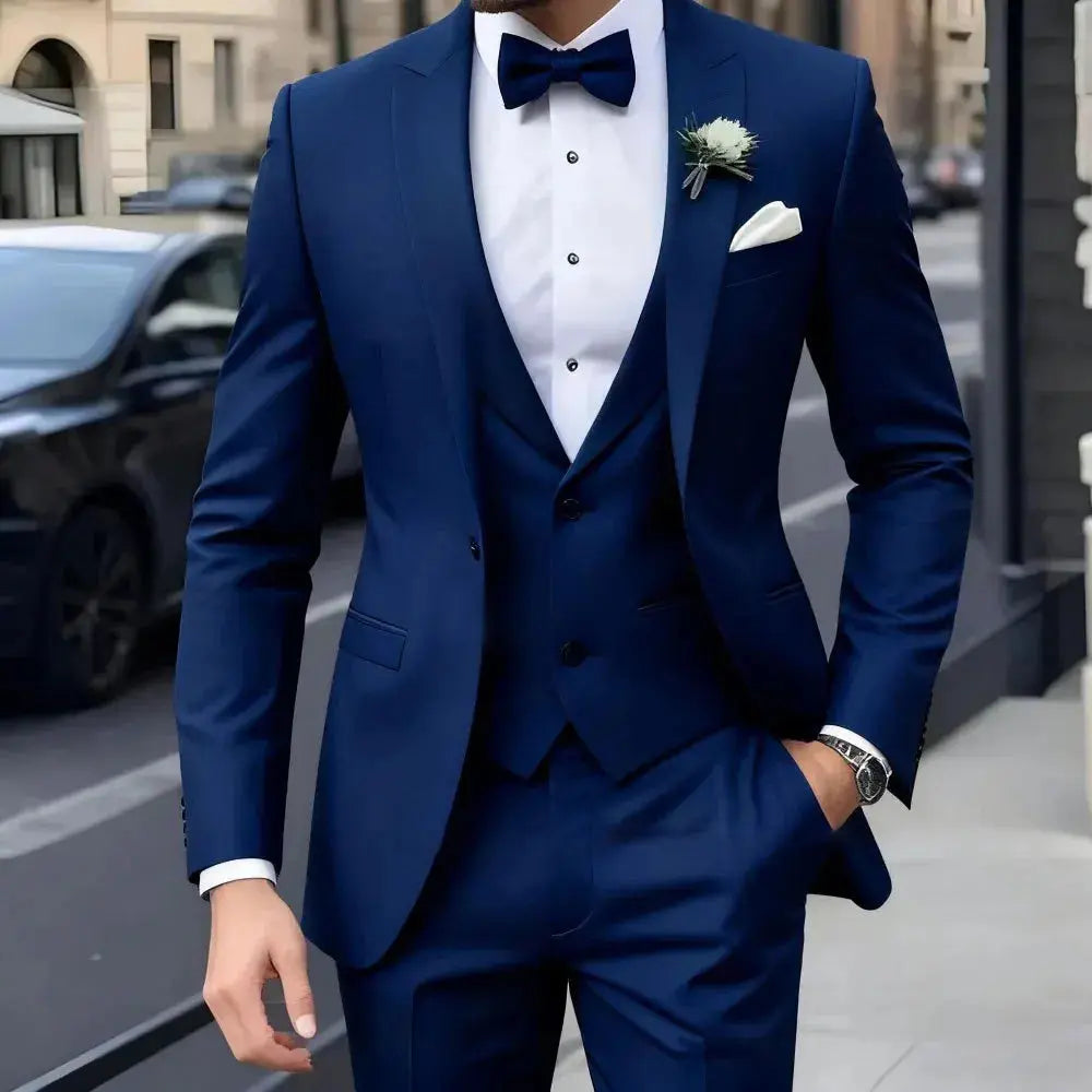 Full view of the tailored jacquard suit, highlighting its modern sophistication and sharp fit.