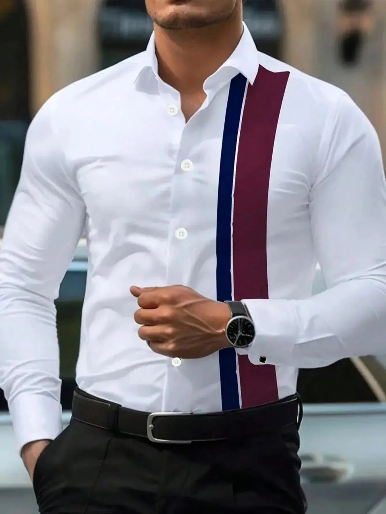 Silk Serenity Shirt in navy, combining elegance with breathable comfort for all-day wear.
