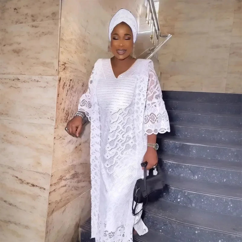 Elegant African Dresses for Women Muslim Fashion Boubou Abayas Robe Dashiki Ankara Lace Outfits Evening Gown Kaftan Maxi Dress