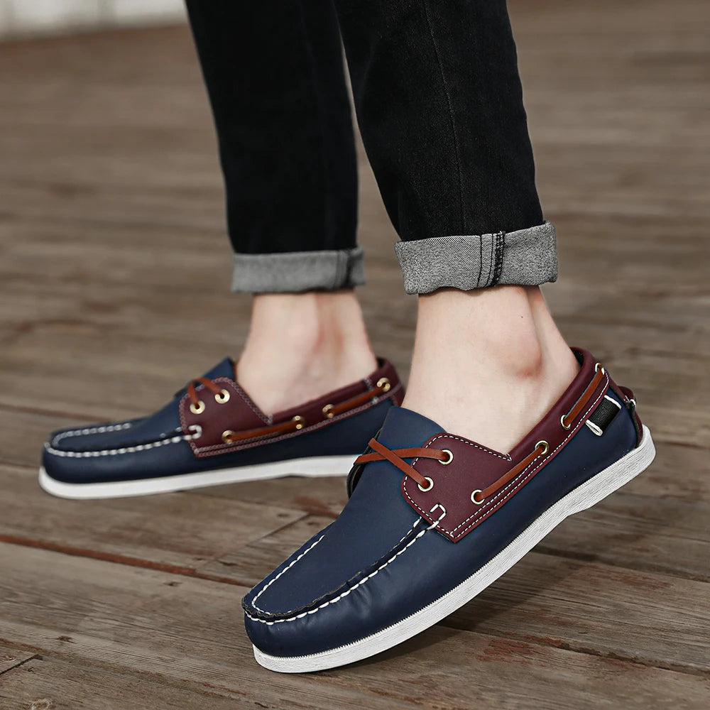 Close-up of apron toe loafer featuring durable rubber outsole with superior traction