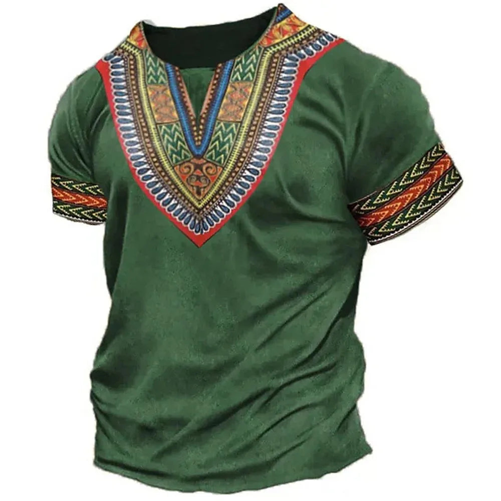 African Print Hip Hop Round Neck Short-Sleeve T-Shirt