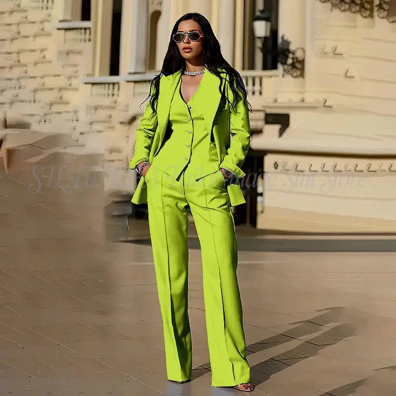 Versatile styling: suit jacket worn over a blouse.