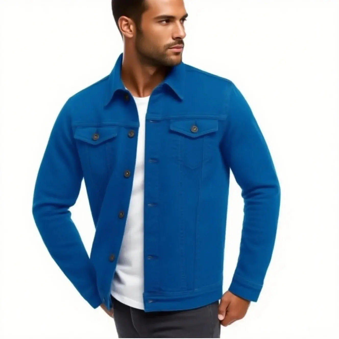 Model wearing Sunset Boulevard Denim Jacket, styled for a casual street look with a polished silhouette.