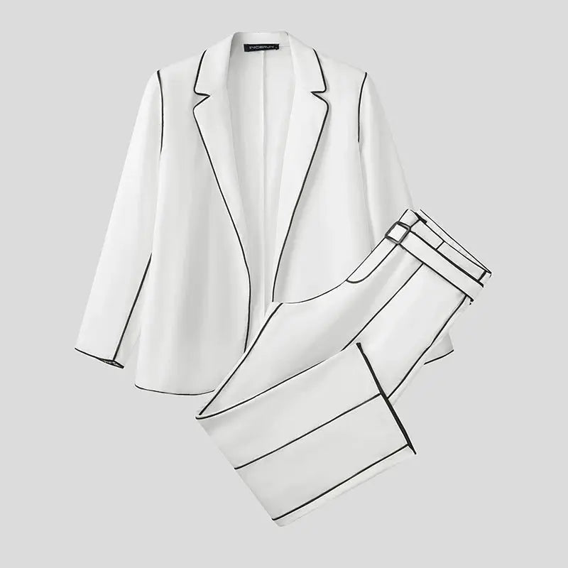 Detail shot of the unique patchwork pattern on the blazer, emphasizing its contemporary twist.