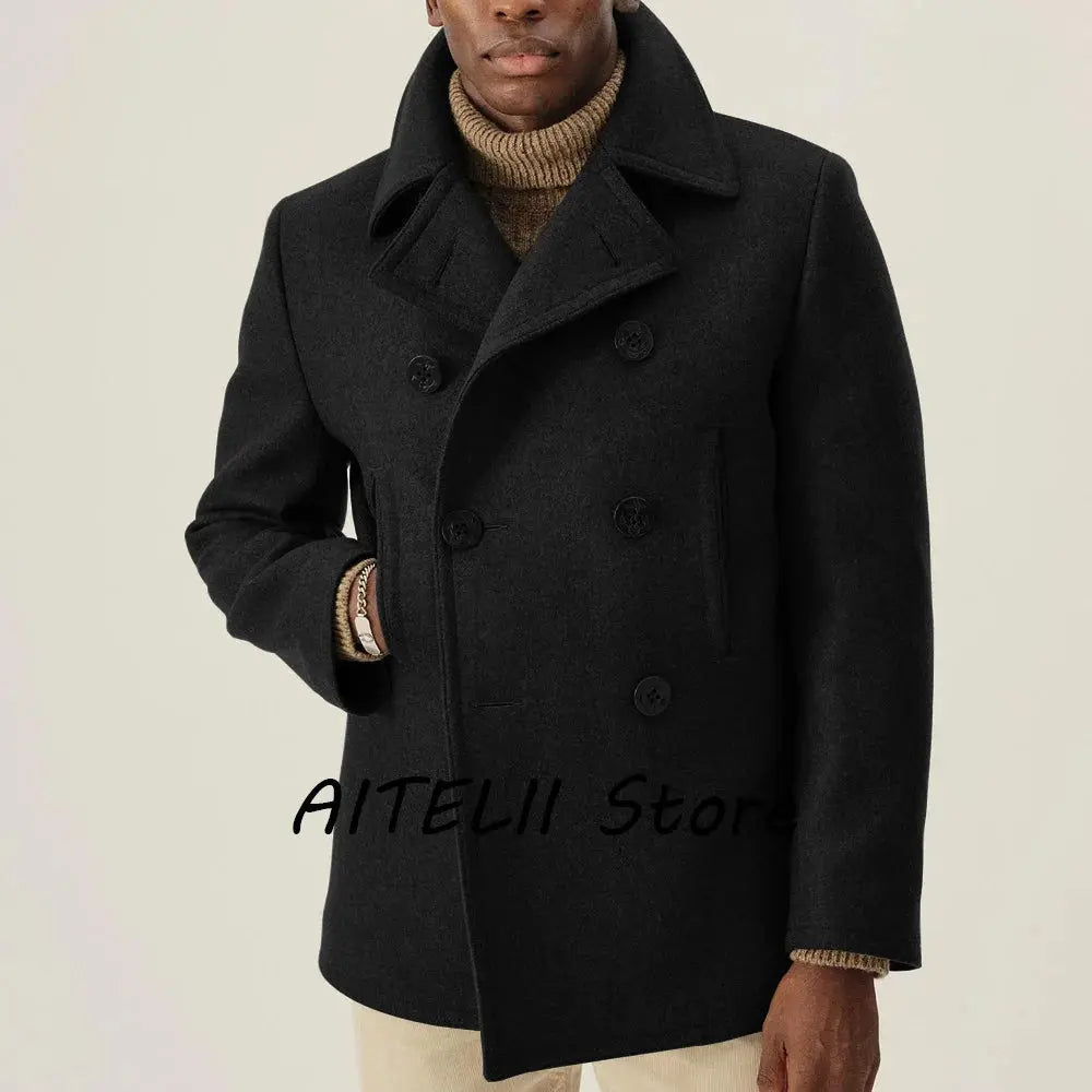 Close-up of the coat's collar, highlighting its elegant design and craftsmanship.