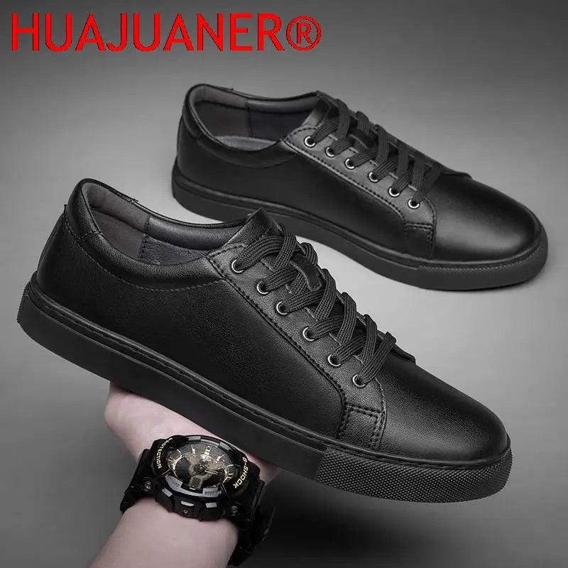 Men's casual leather sneakers with breathable design and anti-slip outsole for everyday wear