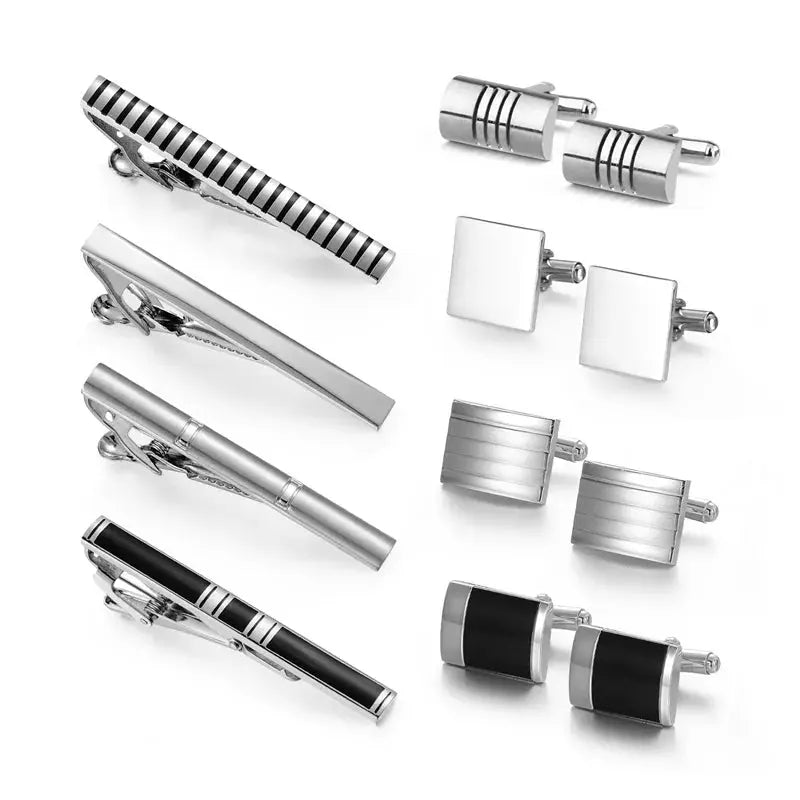 Polished silver tie clip ensuring your tie stays neatly in place.