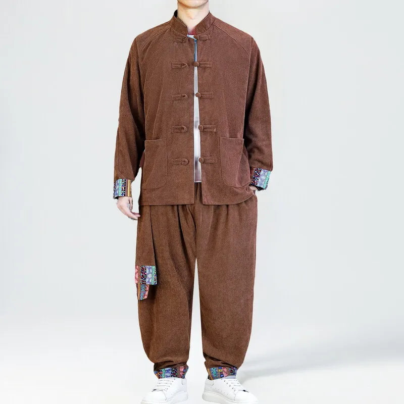 Detail of the soft, premium corduroy fabric used in the Autumn Whisper suit.