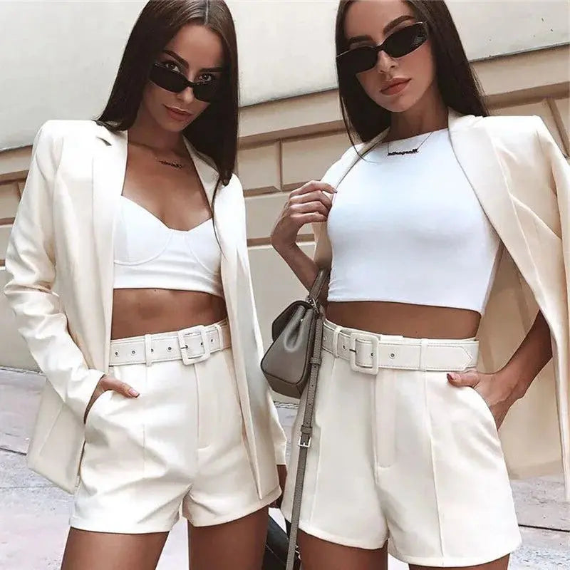 Navy blazer and shorts set, a must-have for stylish women's wardrobes.