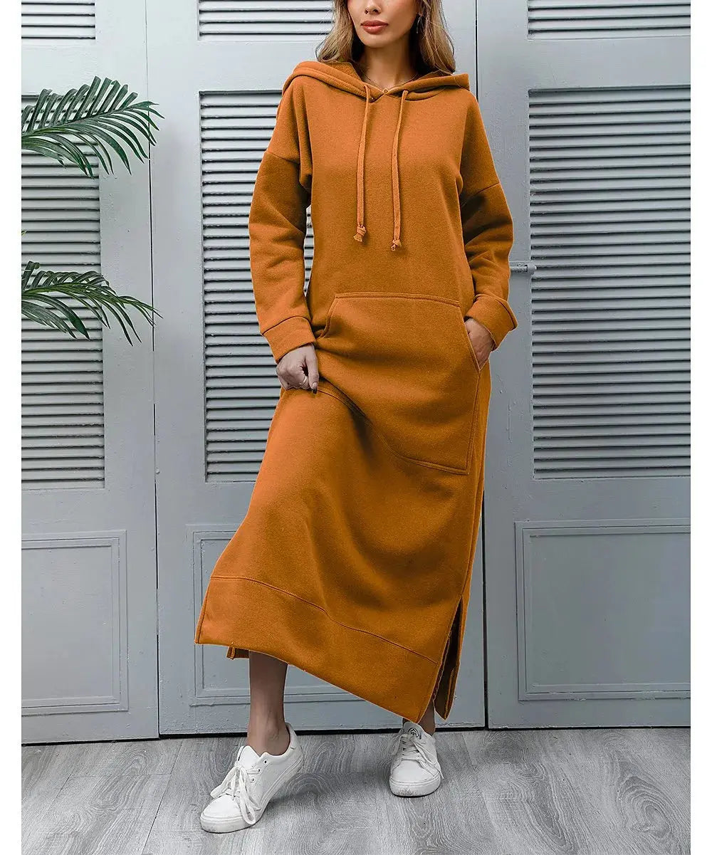 Hooded Kaftan featuring a generous hood for added privacy and a touch of mystery.