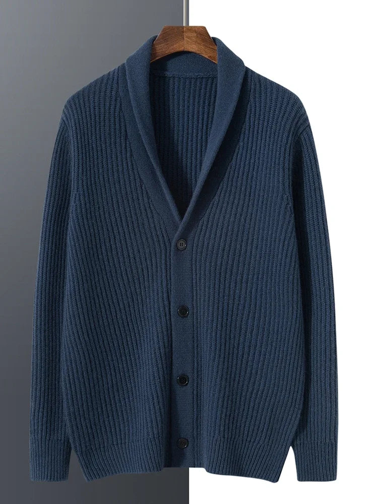 Classic men's cashmere cardigan with single-breasted buttons and comfortable regular fit