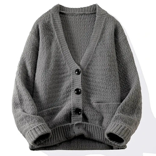 Autumn Whisper cardigan in soft beige, featuring a V-neck design and breathable knit fabric.
