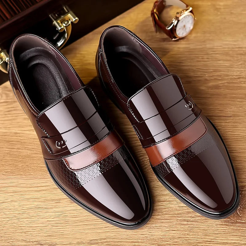 Elegant brogue oxfords in rich faux leather with detailed patterns for a polished look.