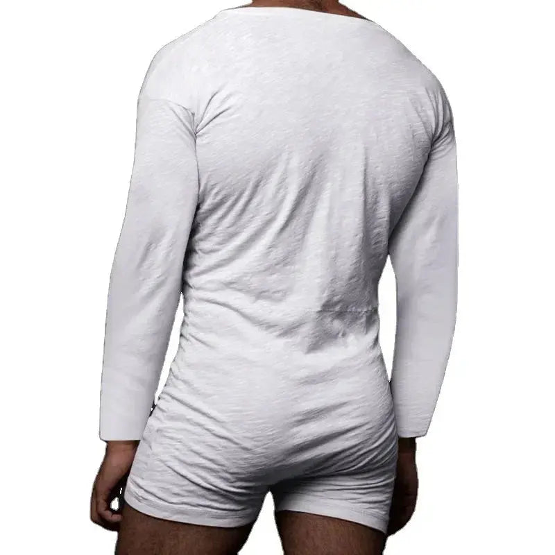 Seamless design of the men's jumpsuit, showcasing breathable fabric for all-day comfort and easy movement.