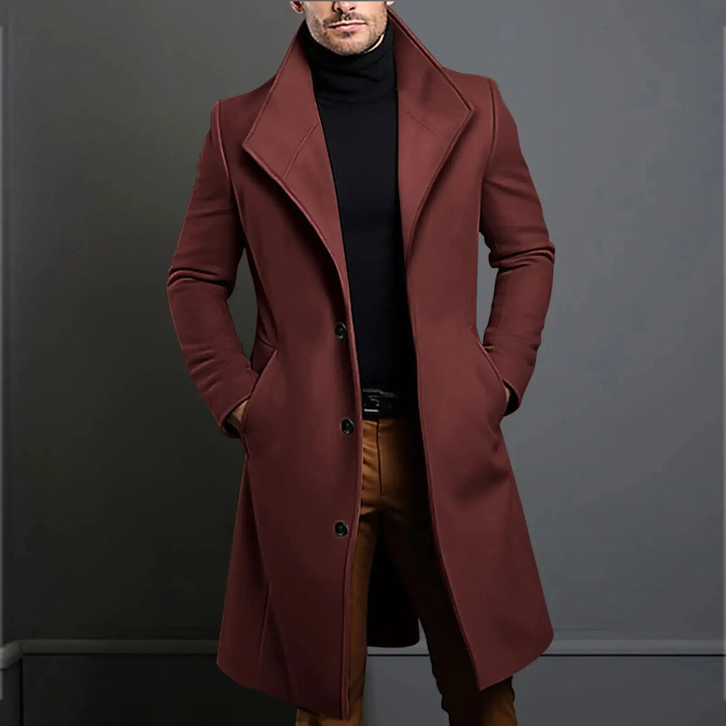 Model wearing the winter woolen coat, perfect for office meetings and evening socials.