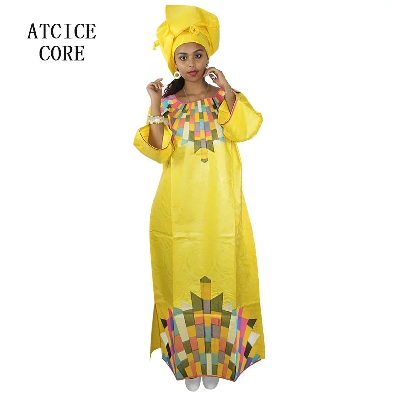African Bazin Riche Embroidery Design Dress for Women