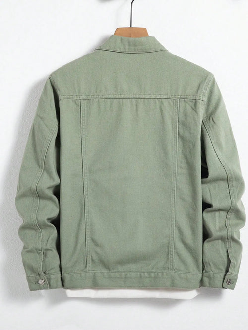 Soft cotton green denim jacket, perfect for spring and autumn layering.