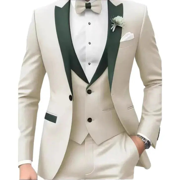 Men's tailored jacquard suit in deep navy, showcasing a sleek single-breasted design.