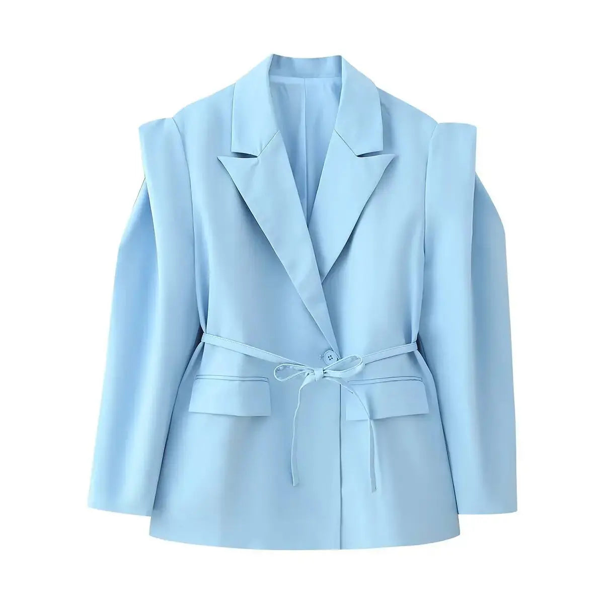 Back view of the Floral Whisper Belted Jacket, emphasizing the belted design and flattering silhouette.
