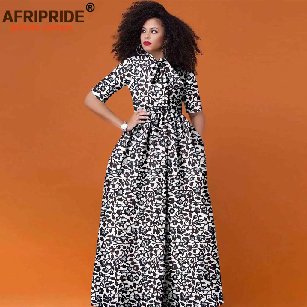 African Women's Ankara Half Sleeve High Waist Maxi Dress