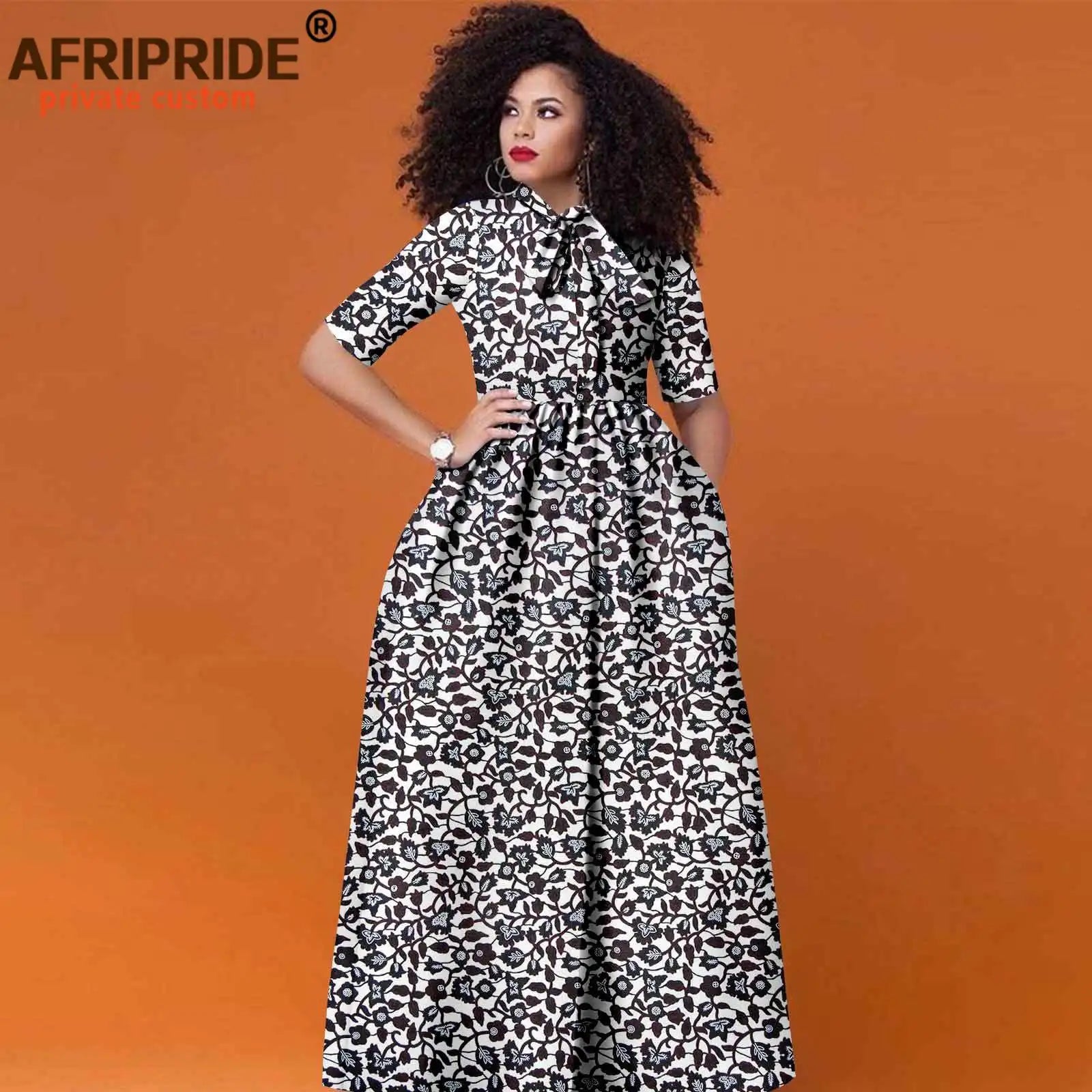 African Women's Ankara Half Sleeve High Waist Maxi Dress