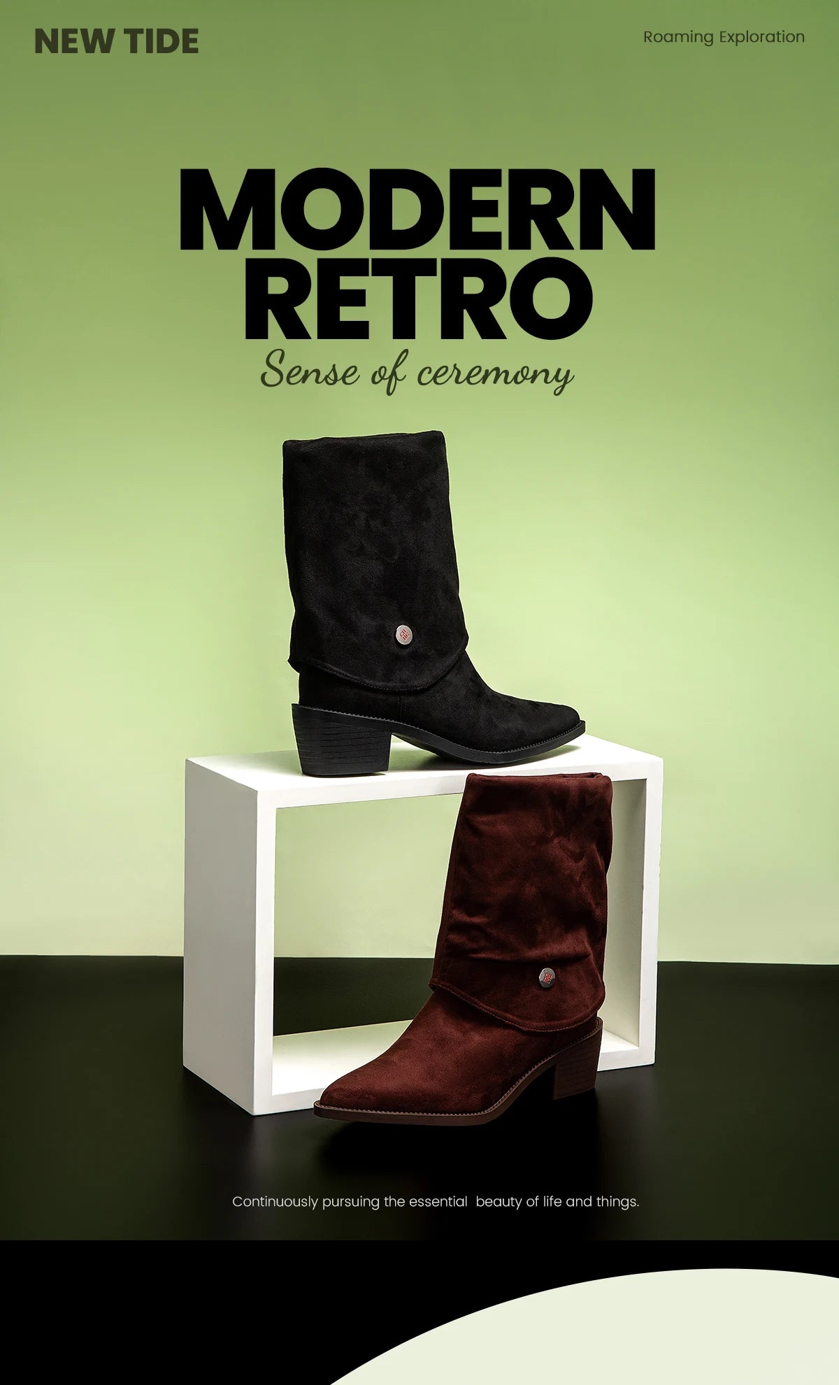 Flat heel slouch boots with Chelsea-inspired design and waterproof protection