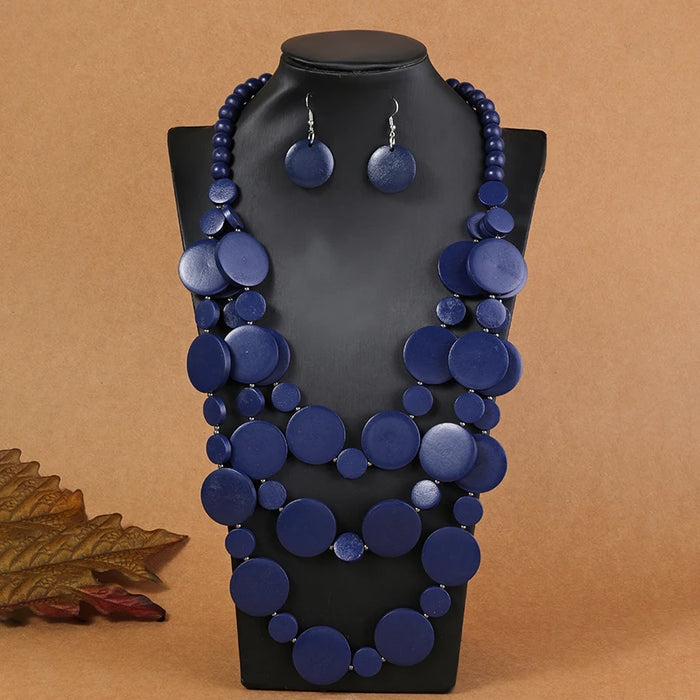 Wooden Bead Necklace & Earring Set