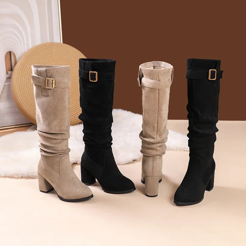 Slip-on waterproof boots in premium suede with comfortable square heel base