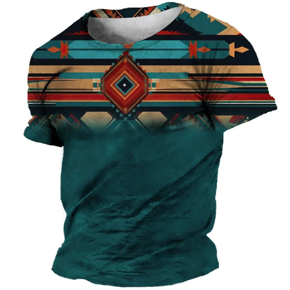 African Print Hip Hop Round Neck Short-Sleeve T-Shirt