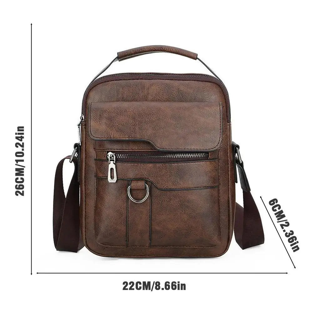 Close-up of premium PU leather texture on Urban Explorer crossbody bag showing vintage patina