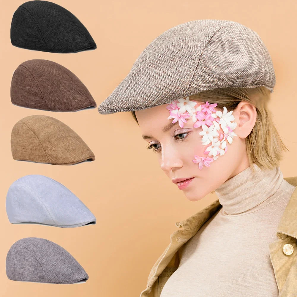 Cotton denim peaked beret featuring lined interior and sophisticated design