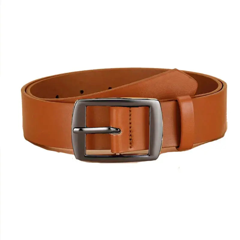 Fashion-forward unisex leather belt suitable for both men and women.