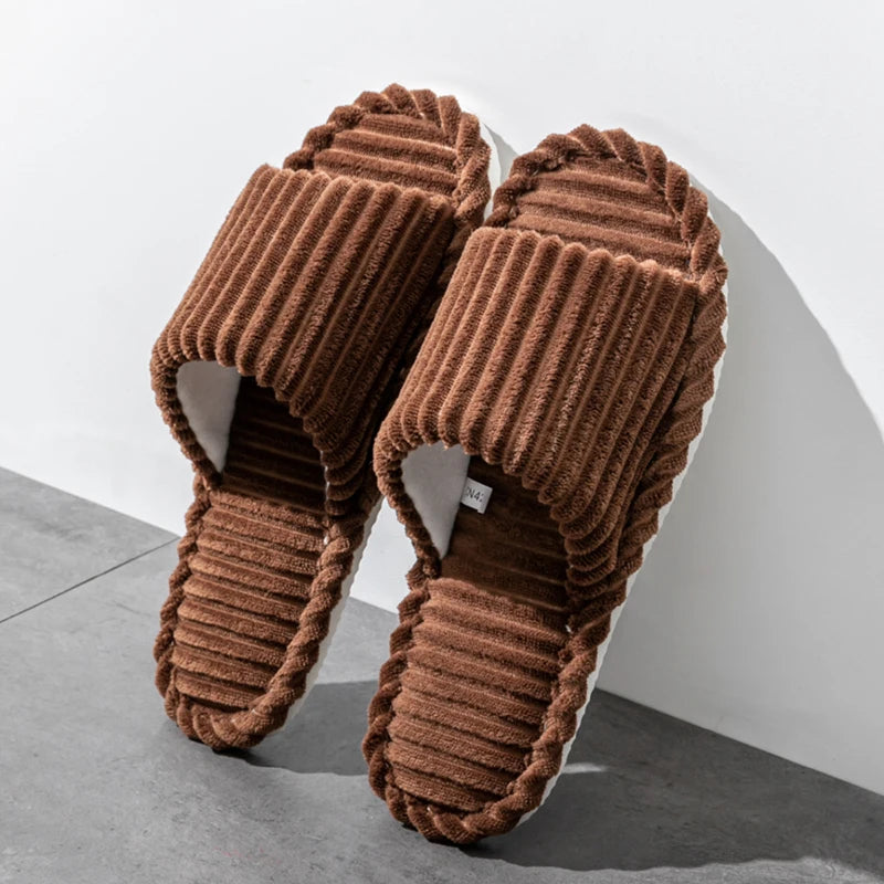 Versatile cozy corduroy slippers, complementing any pajama ensemble.
